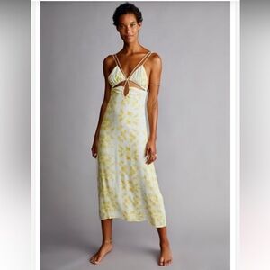 Free People Third Form Women's Yellow/White Ring Out Slip‎ Dress Size 4
